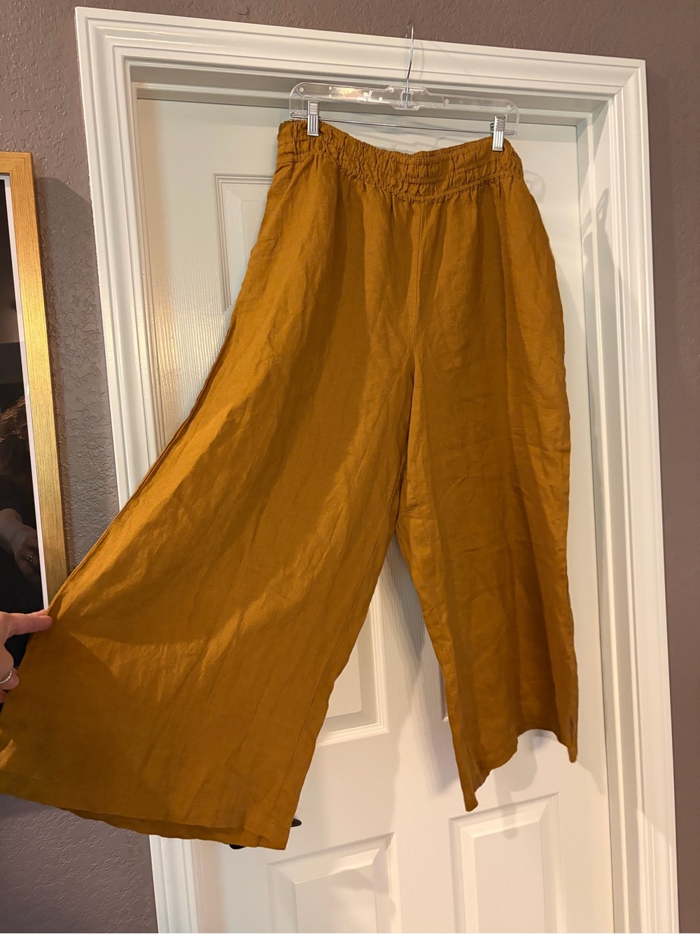 NWT Anthropologie Somerset Bronze Elastic Waist Wide Leg Linen Pants Gold Yellow